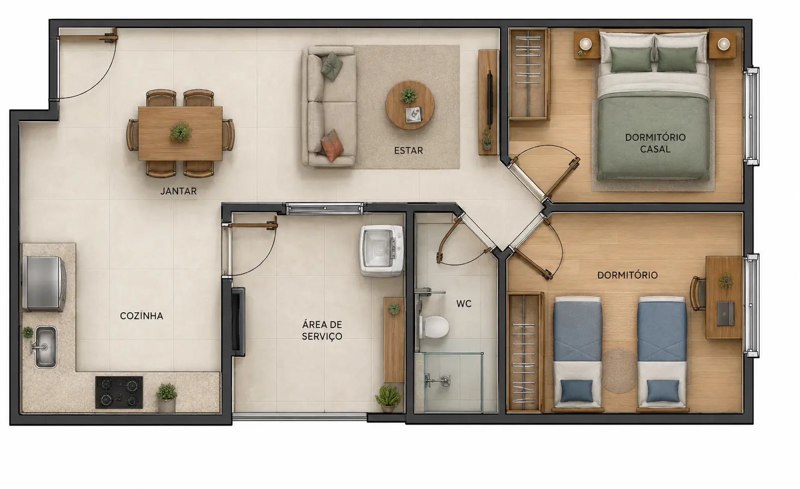 Planta do apartamento com quintal do Residencial Talín